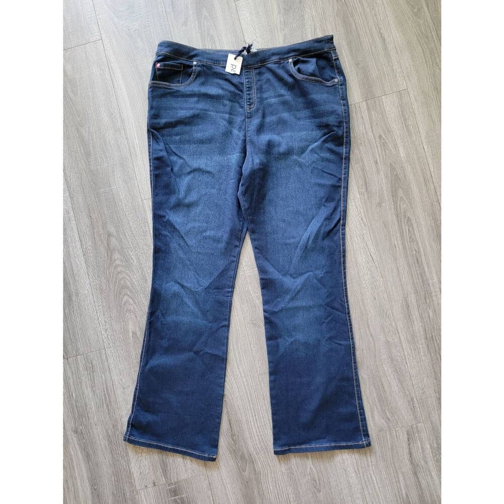 Pajama Jeans Size 1X Pull On Soft Stretch Denim Drawstring Dark Wash Bootcut